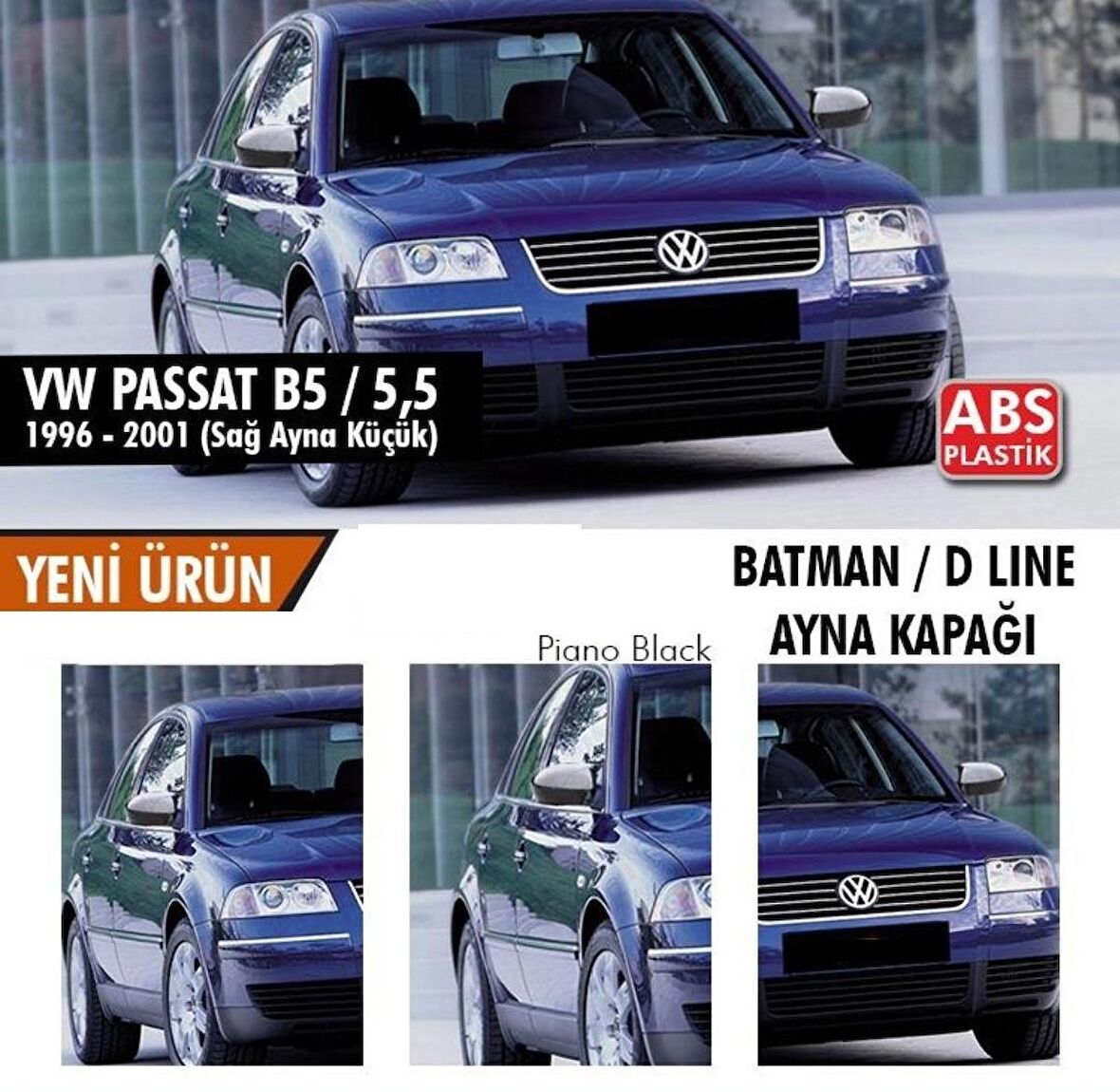 Volkswagen Passat B5 / 5,5 (1996-2001) Batman Yarasa Ayna Kapağı (Parlak Siyah)