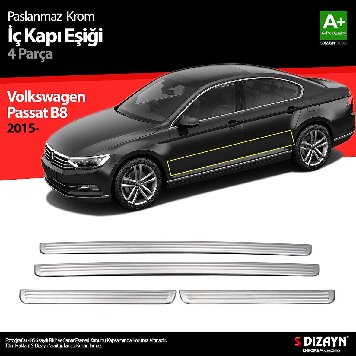 Volkswagen Passat B8 Krom İç Kapı Eşiği 4 Parça 2015 Üzeri