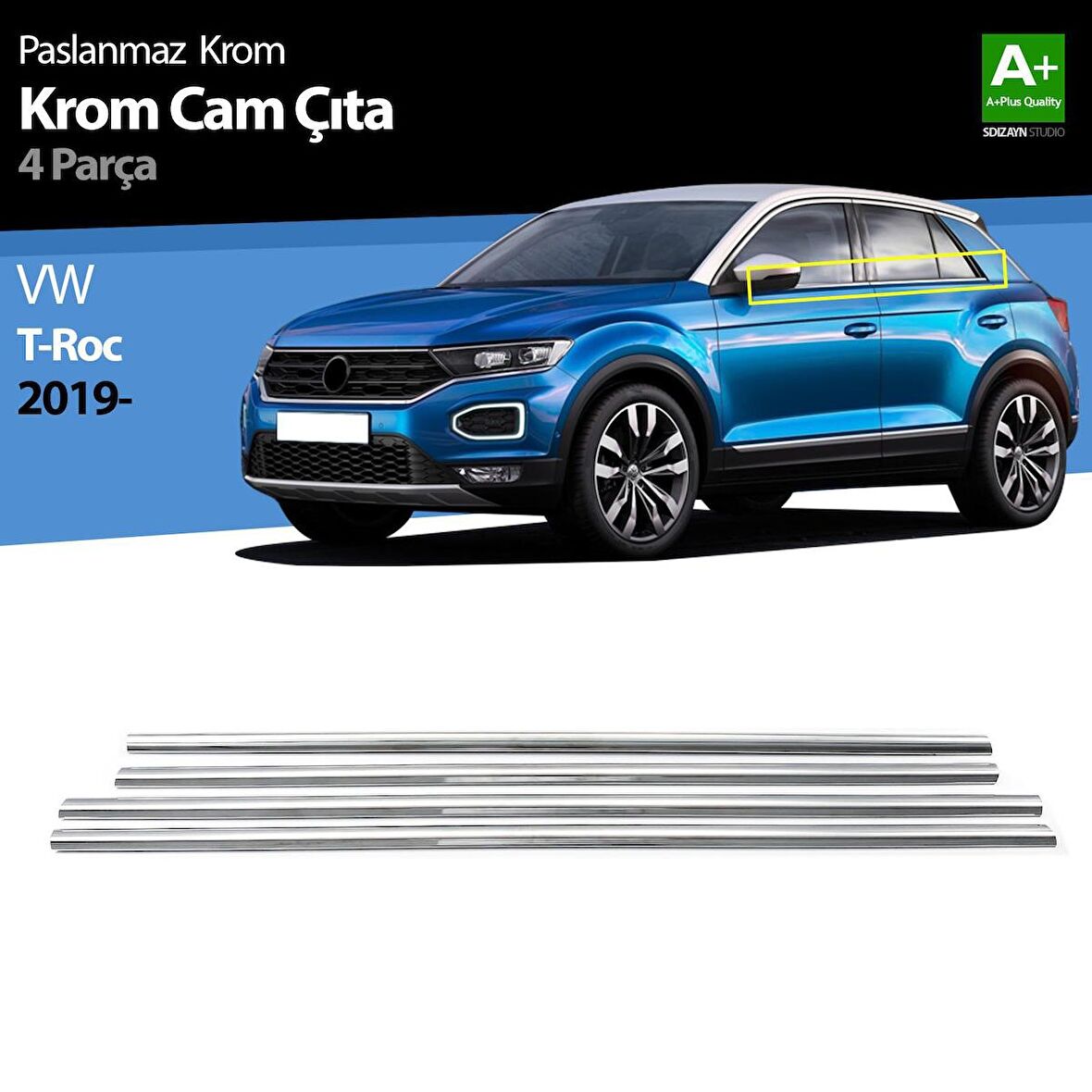 Volkswagen T Roc Krom Cam Çıtası 4 Prç. 2019 Üzeri