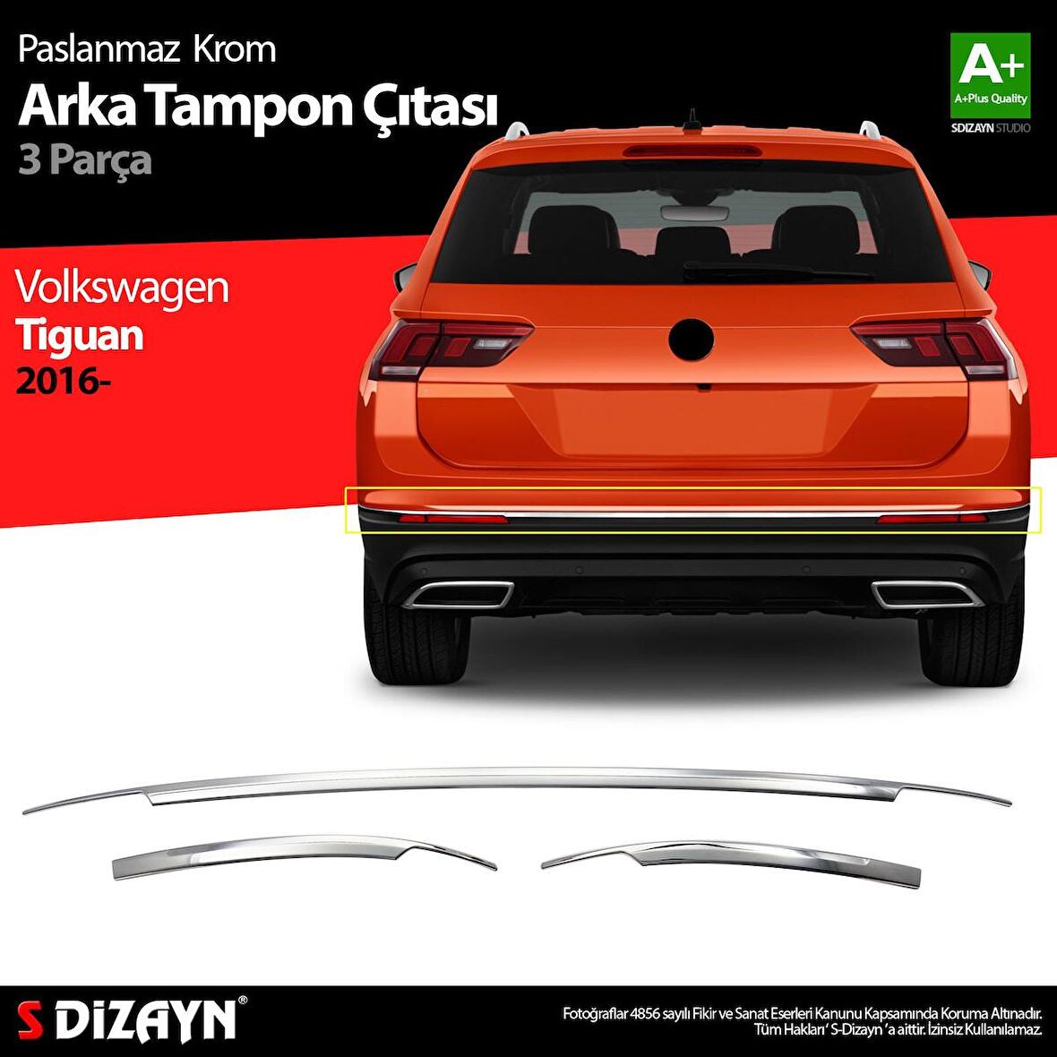 Volkswagen Tiguan Krom Arka Tampon Alt Çıtası 3 Prç. 2016 Üzeri