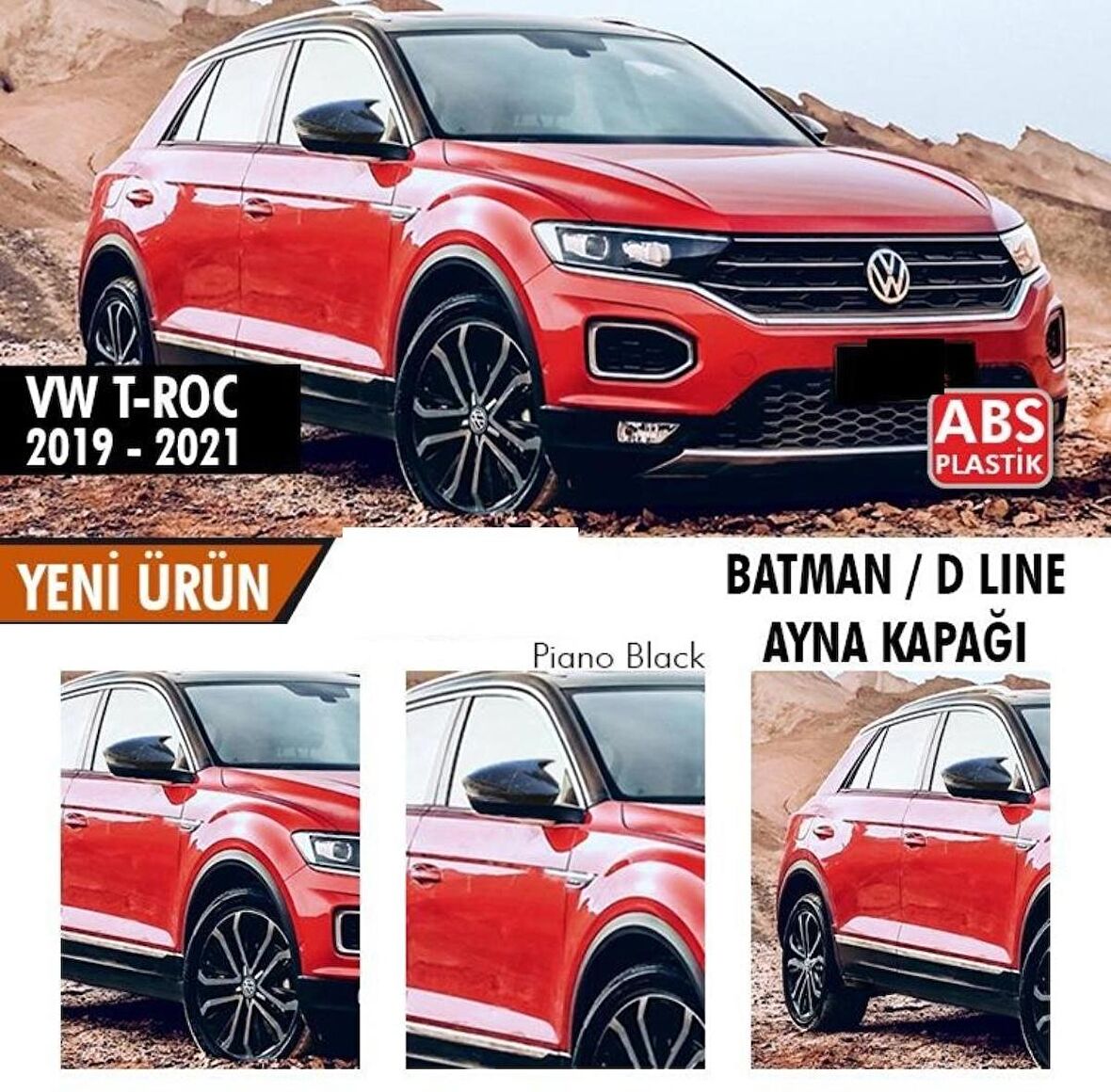 Volkswagen T-Roc 2019 Sonrası Batman Yarasa Ayna Kapağı (Parlak Siyah)