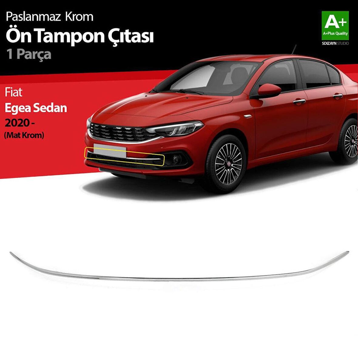 Fiat Egea Sedan Krom Ön Tampon Çıtası 2020 Üzeri (Mat Krom)