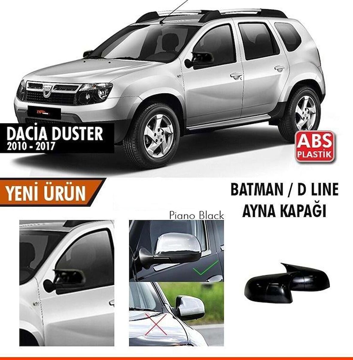 Duster 1 Batman Yarasa Ayna Kapağı Piano Black / 2010-2017