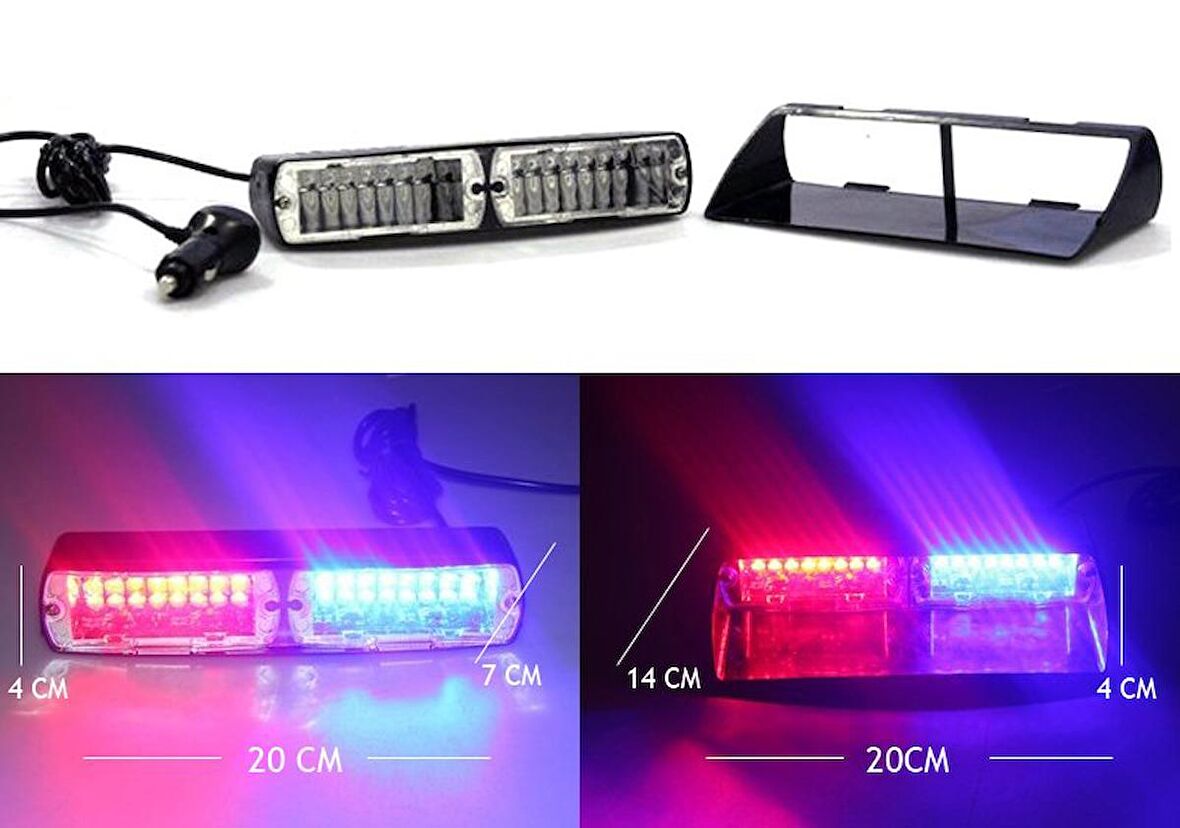 Flaş Led Çakarlı 16W Kırmızı-Mavi 8 Fonksiyonlu / Lapa176
