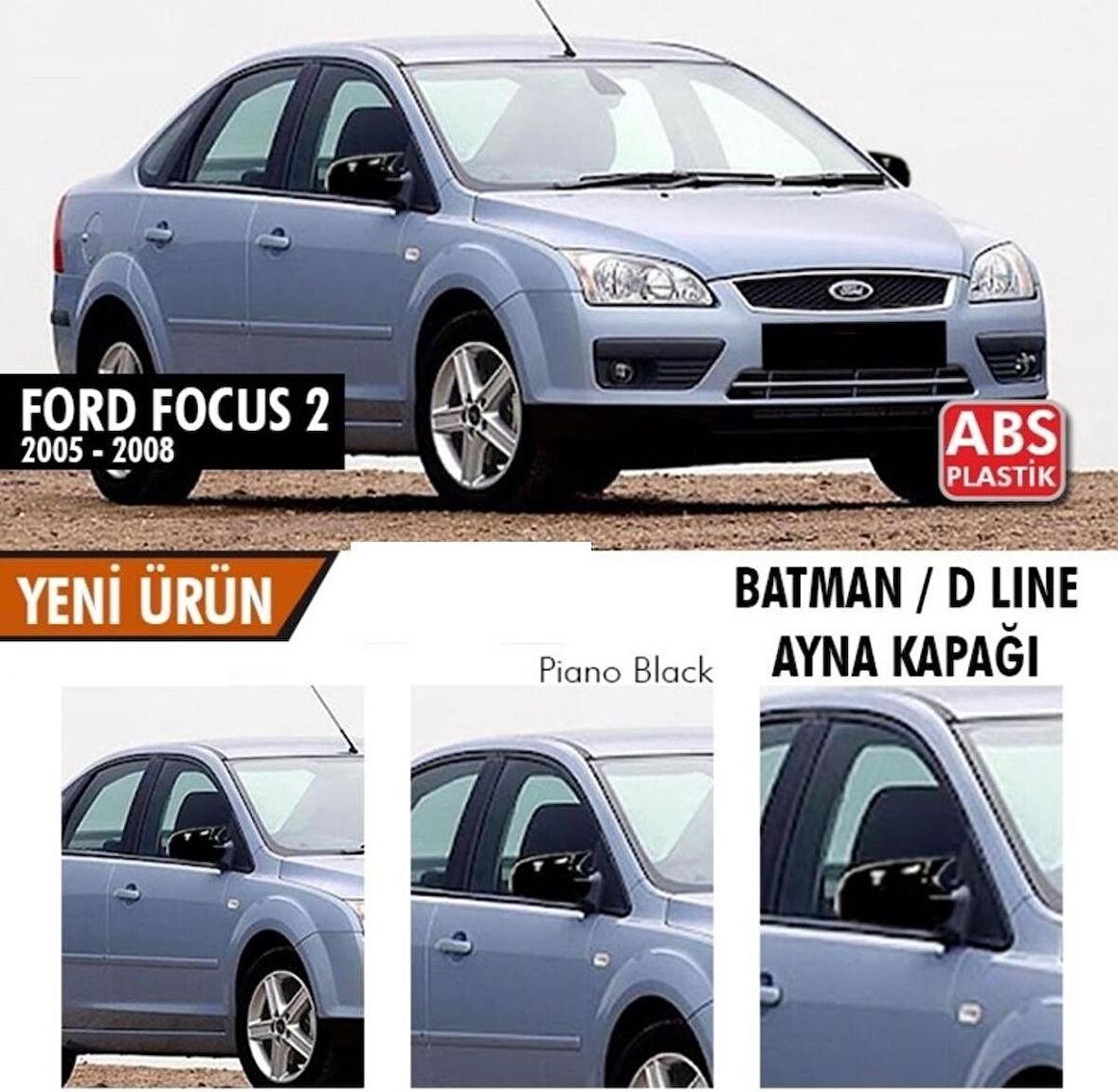 Ford Focus 2 (2005-2008) Batman Yarasa Ayna Kapağı (Parlak Siyah)
