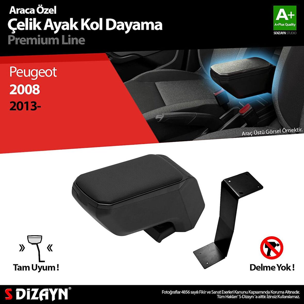 Peugeot 2008 Kol Dayama Kolçak Çelik Ayaklı ABS Siyah 2013 Üzeri A+Kalite