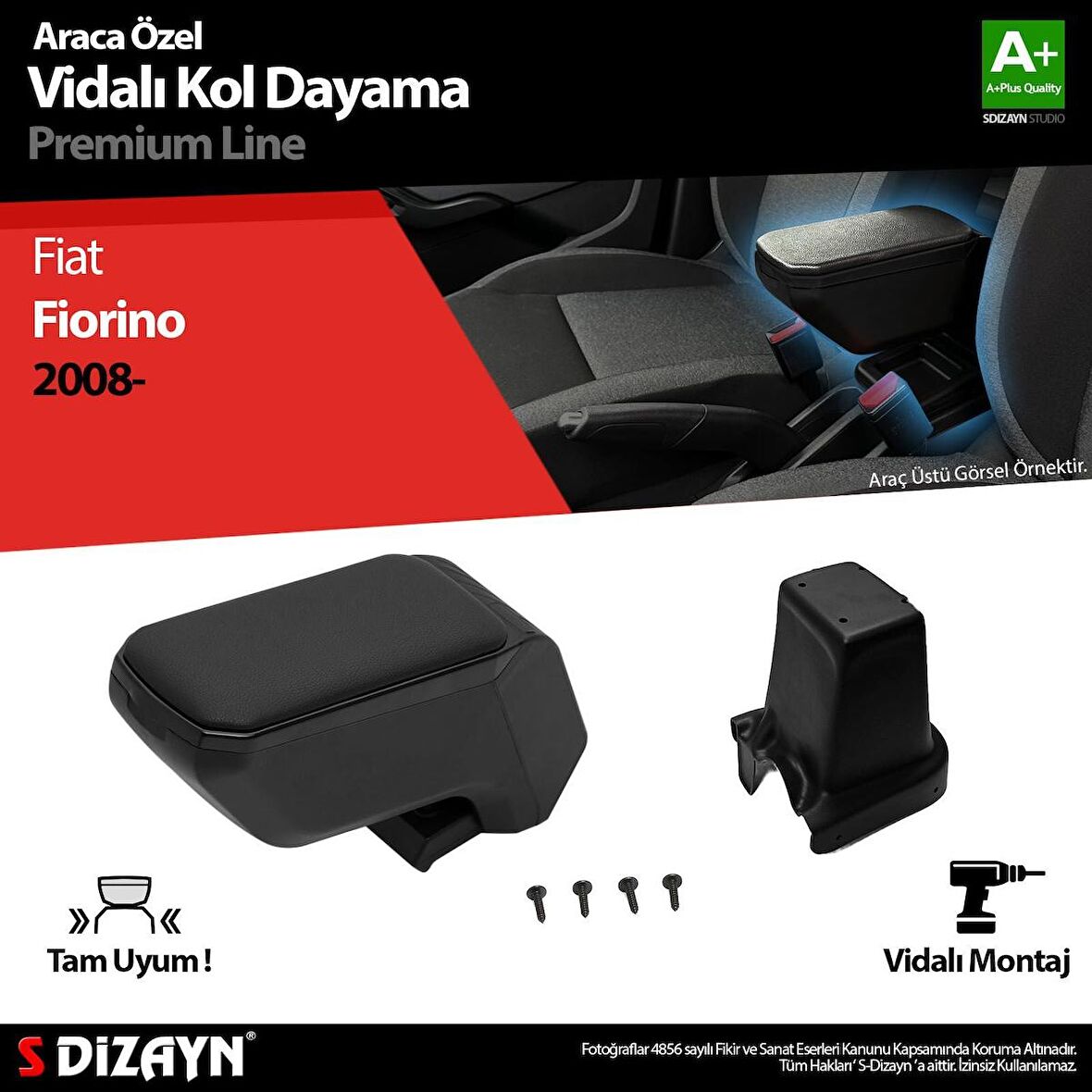 Fiat Fiorino Kol Dayama Kolçak ABS Vidalı Siyah 2008 Üzeri A+Kalite