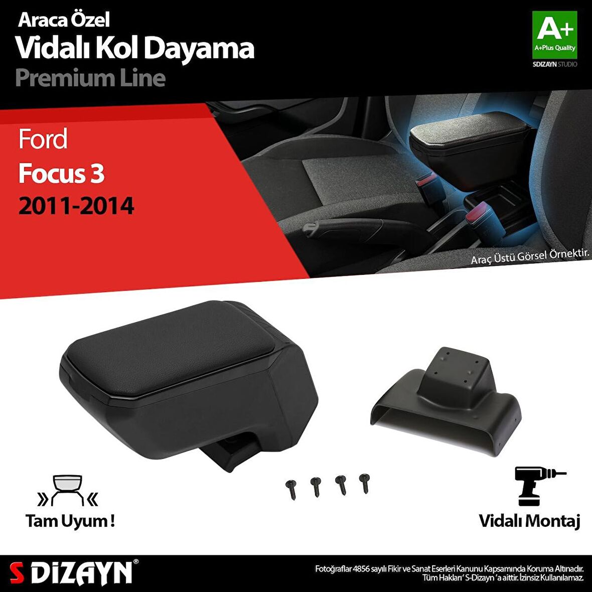 Ford Focus 3 Kol Dayama Kolçak ABS Vidalı Siyah 2011-2014 A+Kalite