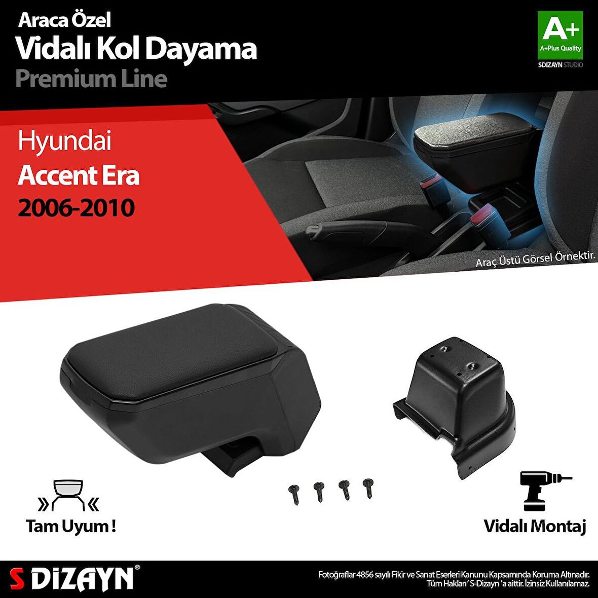 Hyundai Accent Era Kol Dayama Kolçak ABS Vidalı Siyah 2006-2010 A+Kalite