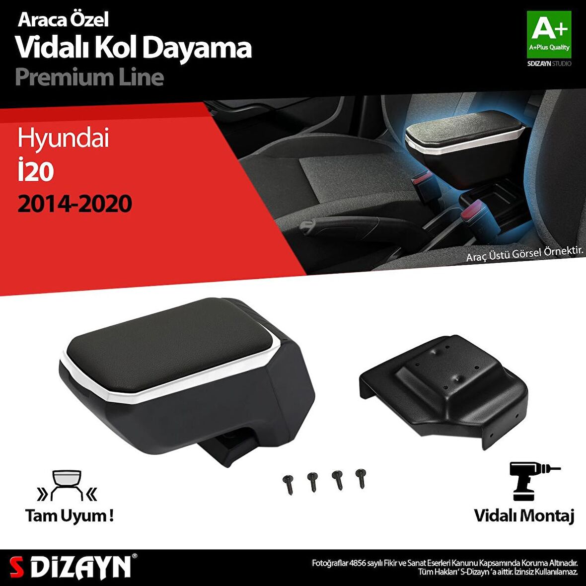 Hyundai İ20 Kol Dayama Kolçak ABS Vidalı Gri 2014-2020 A+Kalite