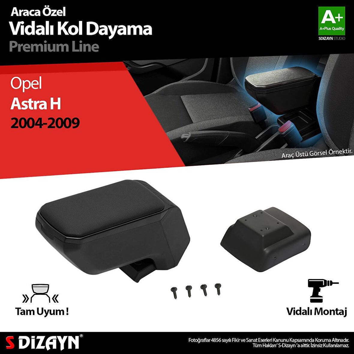 Opel Astra H ABS Vidalı Kol Dayama Kolçak Siyah 2004-2009 A+Kalite