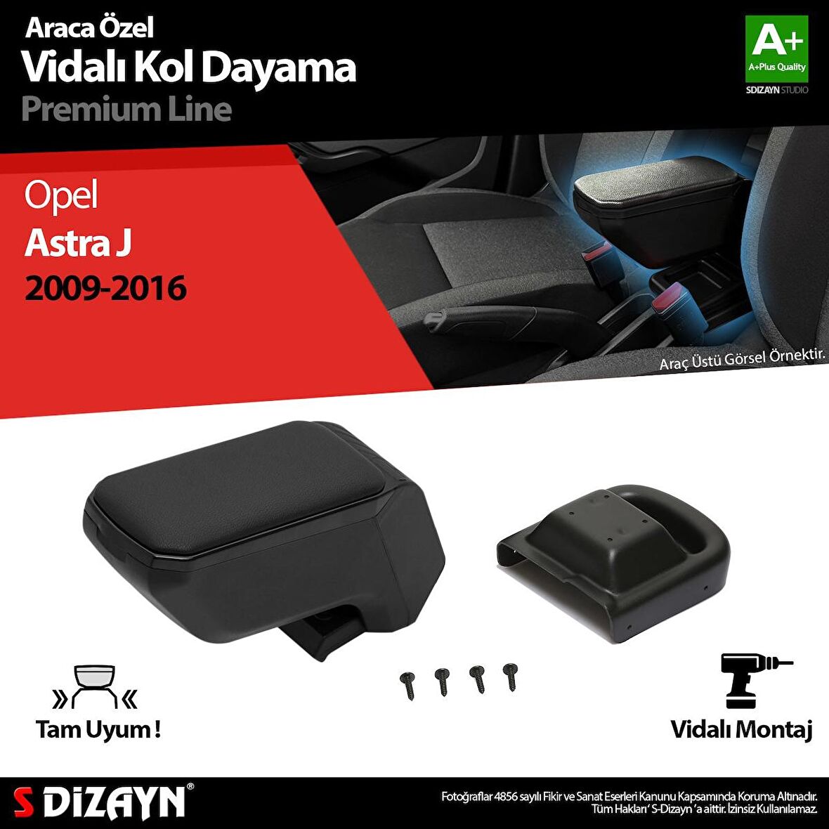 Opel Astra J ABS Vidalı Kol Dayama Kolçak Siyah 2009-2016 A+Kalite