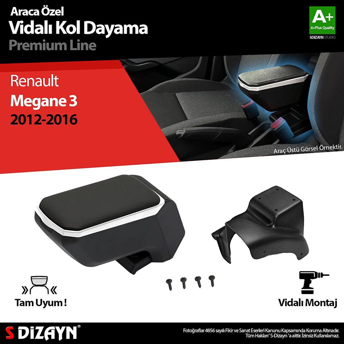 Renault Megane 3 ABS Vidalı Kol Dayama Kolçak Gri 2012-2016 A+Kalite