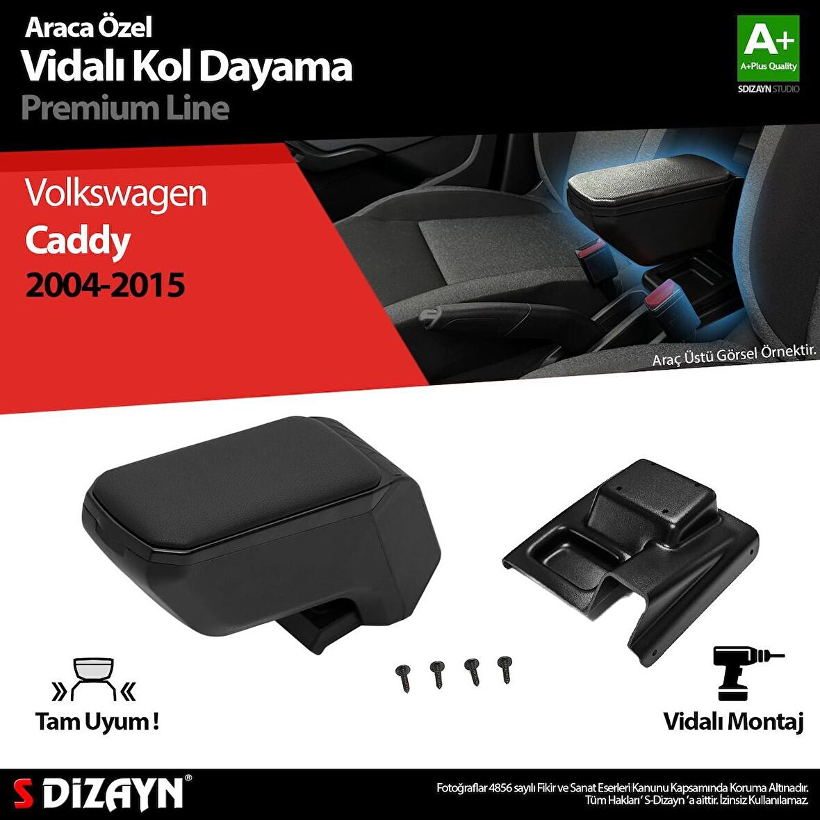 Volkswagen Caddy 3 ABS Vidalı Kol Dayama Kolçak Siyah 2004-2015 A+Kalite