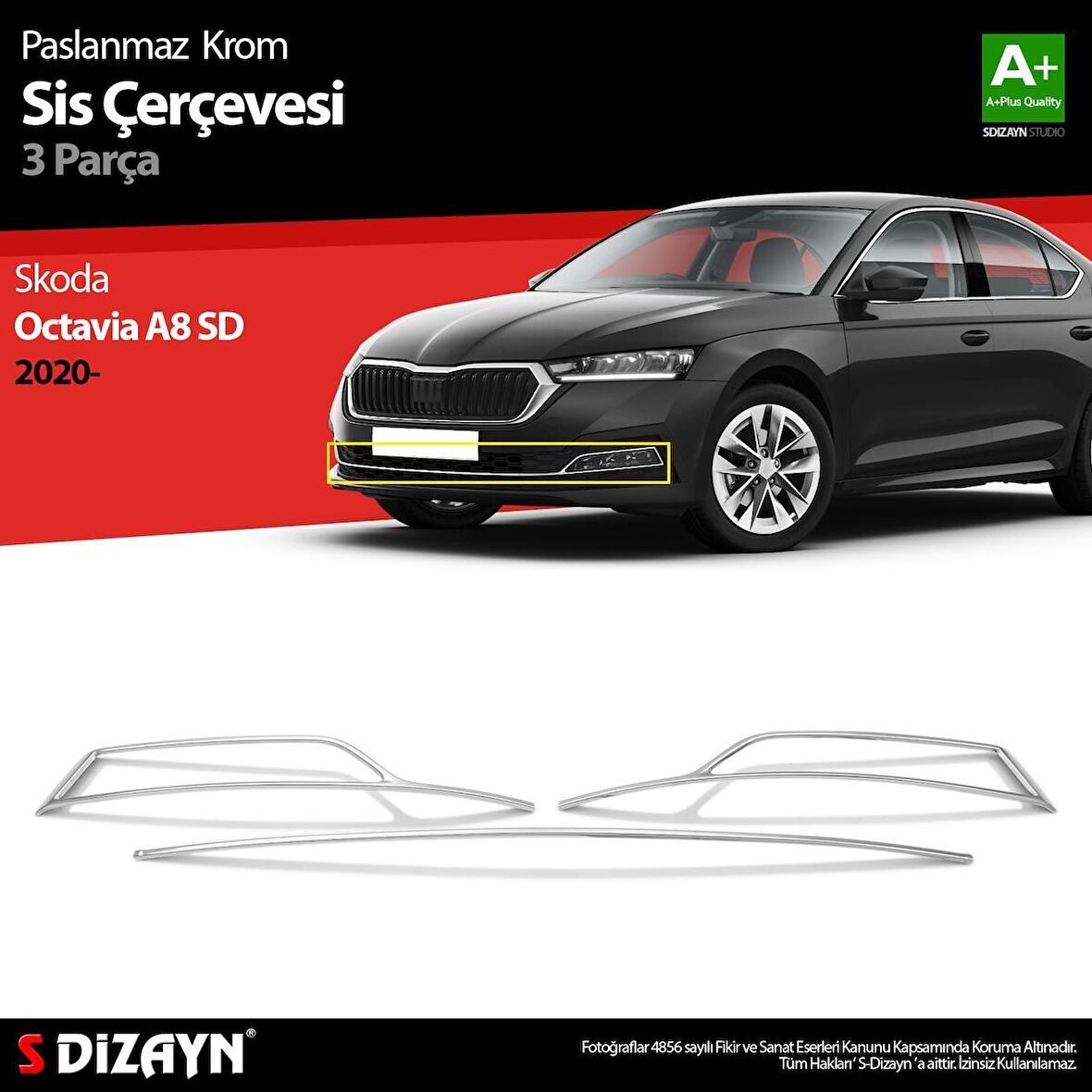 Skoda Octavia A8 Krom Sis Çerçevesi 3 Prç. 2020 Üzeri