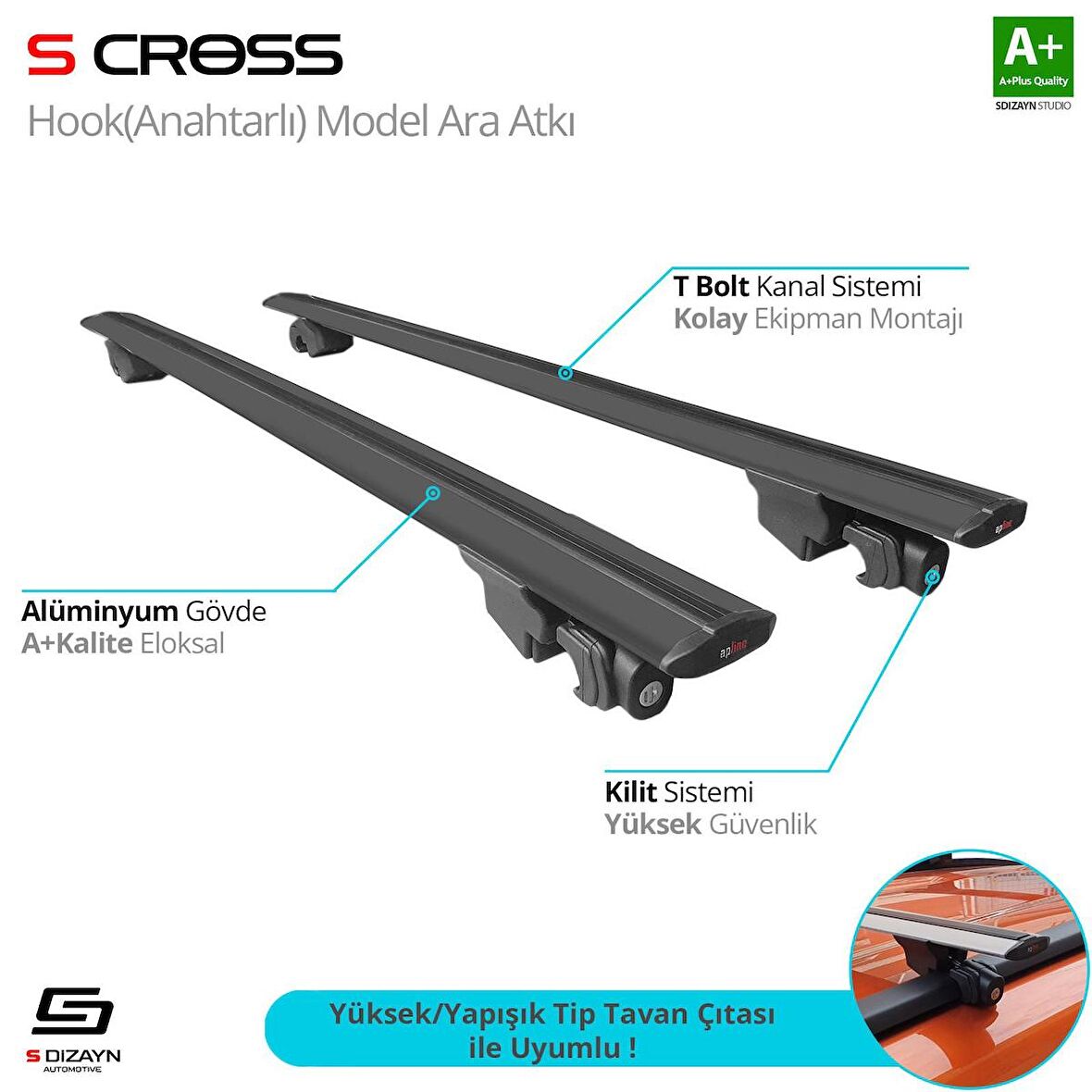 Nissan X-Trail (T32) 2014-2021 HOOK Anahtarlı Model Siyah Ara Atkı A+ Kalite