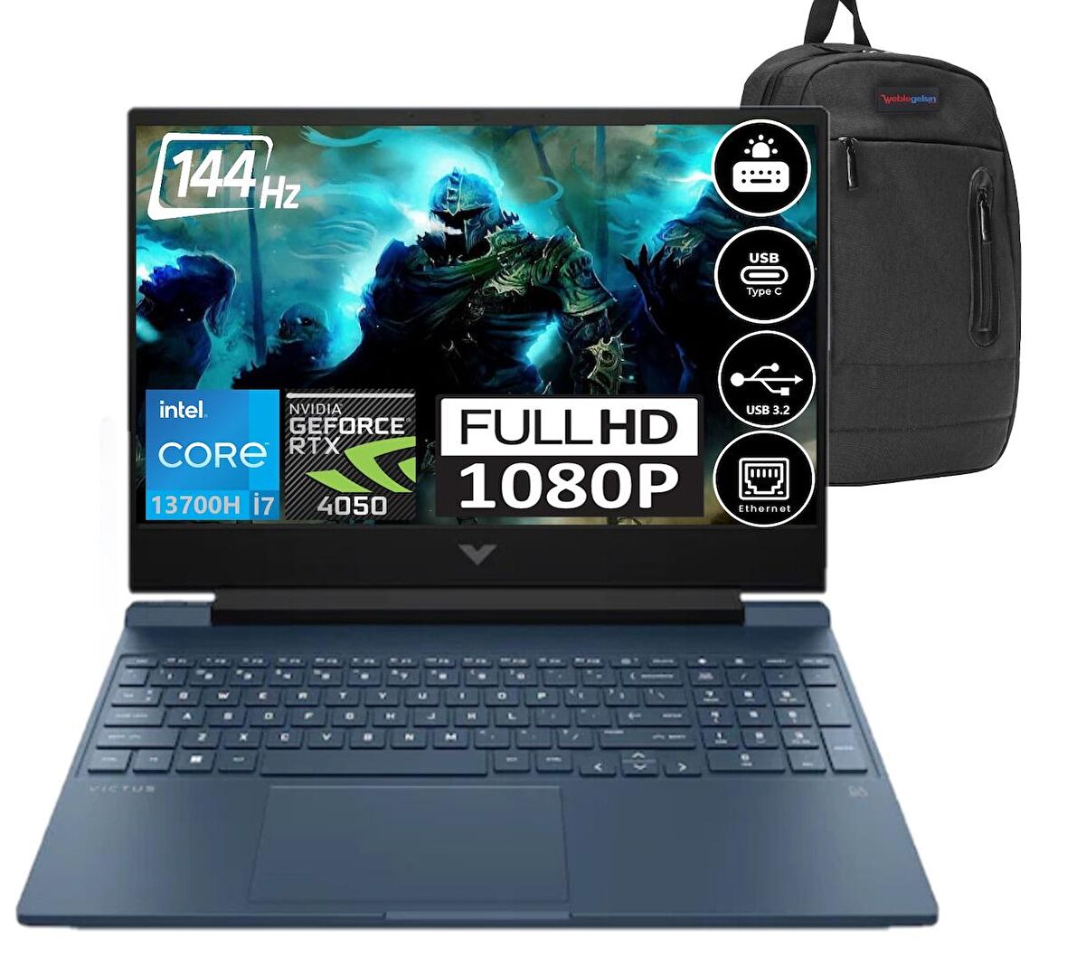 HP Victus 15-FA1018NT Intel Core i7-13700H 16gb Ram 2tb SSD 6GB Geforce RTX4050 15.6 Inç FHD 144 Hz Windows11Pro Taşınabilir Bilgisayar VCS7N9U6EA21+ZettaÇanta