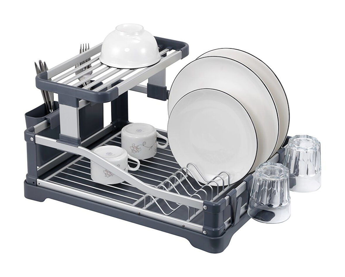 Elips Alüminyum Bulaşıklık Paslanmaz 2 Katlı Bardak Tabak Kurutma Sepeti