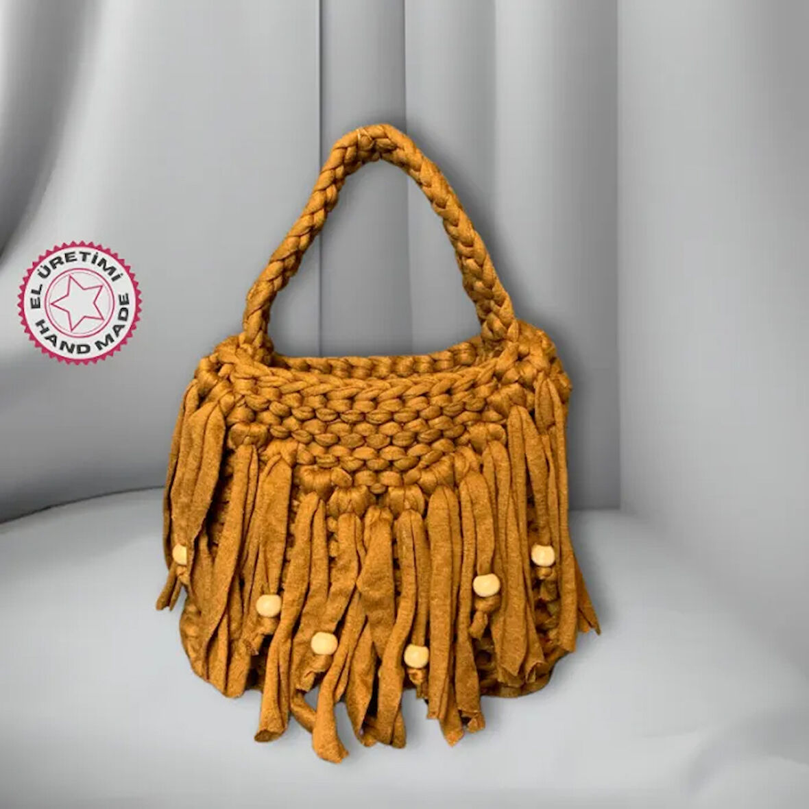 Uretti - Saime 7243 El Yapımı Penye İp Kahverengi Kadın El Çantası