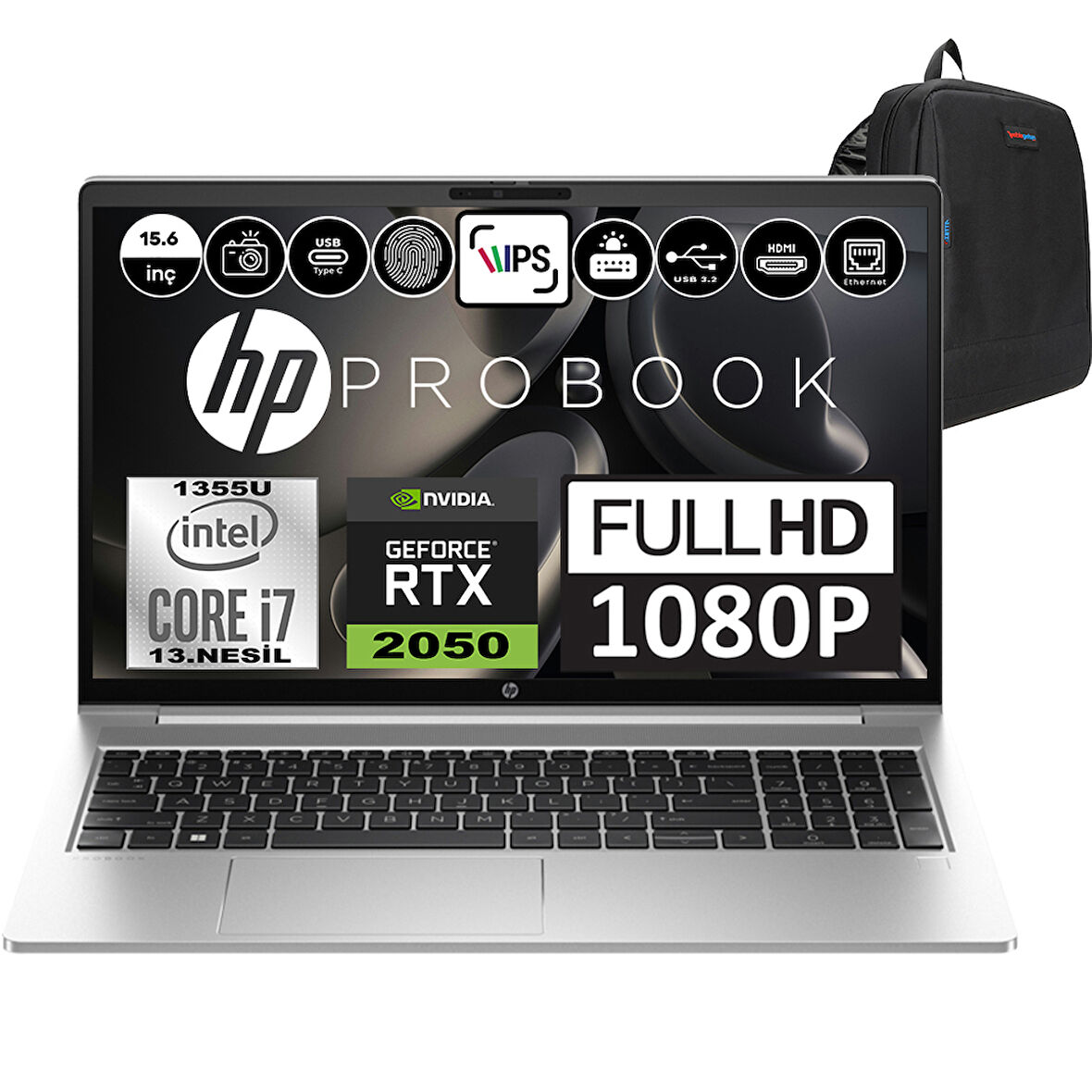 Hp Probook 450 G10 Intel Core I7 1355U 32GB 1tb SSD RTX2050-4GB Windows 11 Home 15.6" Fhd Taşınabilir Bilgisayar 816A3EAH07 + Weblegelsin Çanta