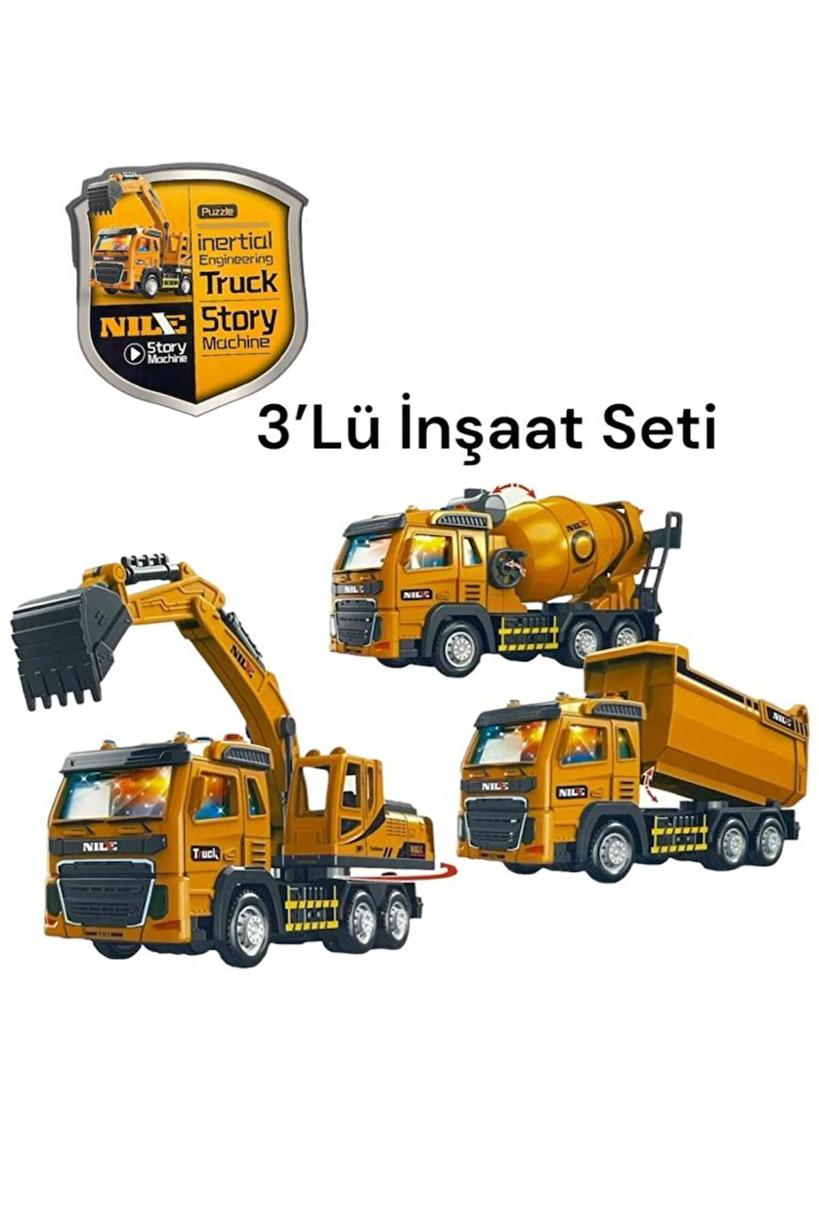 İnşaat Araçları Işıklı Sesli Tır Seti 3 'lü Oyuncak
