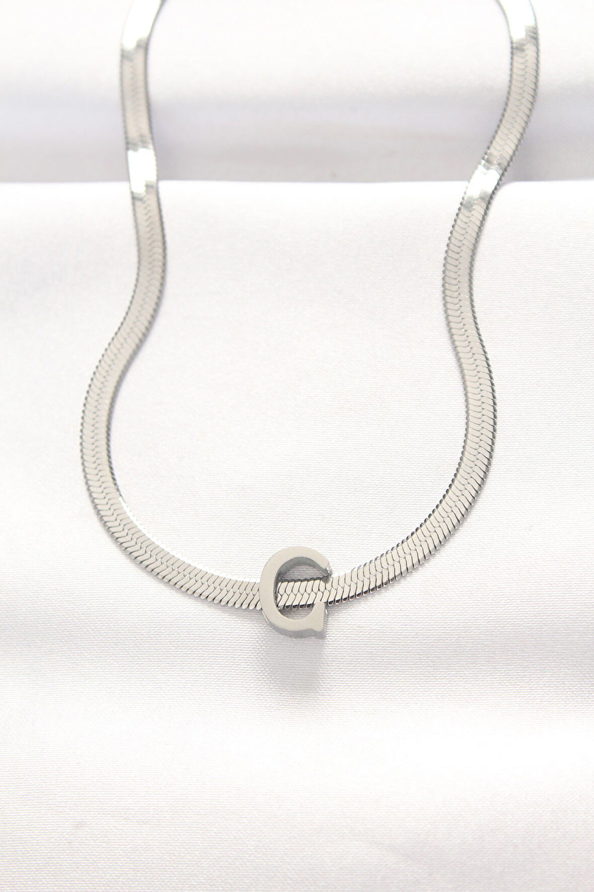 316L Çelik C Harfli Silver Renk İtalyan Zincirli Kolye - TJ-BKO8538