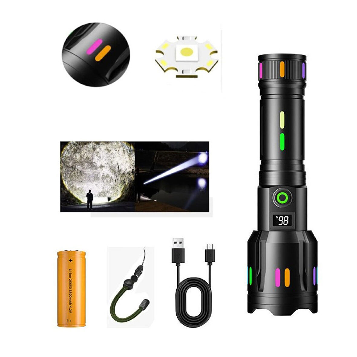 Profesyonel Zoomlu 50W Şarjlı Powerbank Avcı Polis El Feneri PS-9885