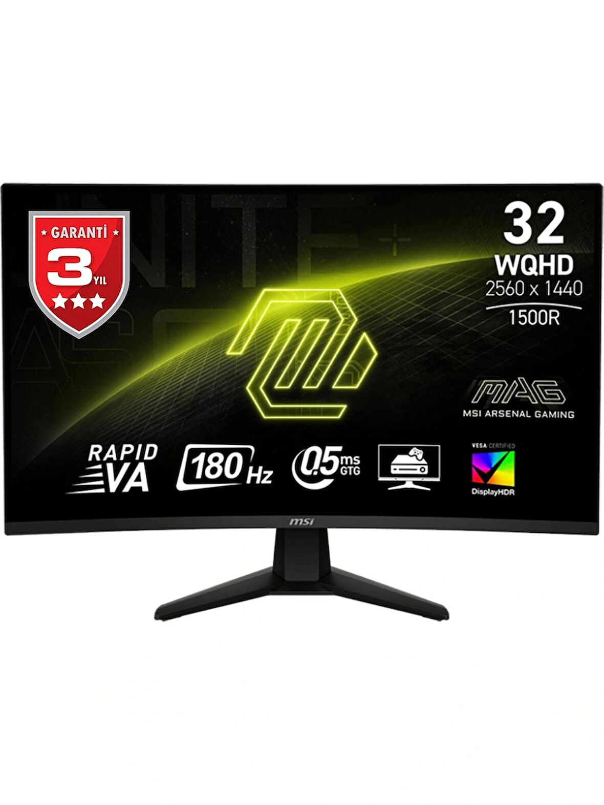 MSI MAG 32CQ6F 31.5" 0.5 ms 2K Curved 180 Hz Oyuncu Monitörü