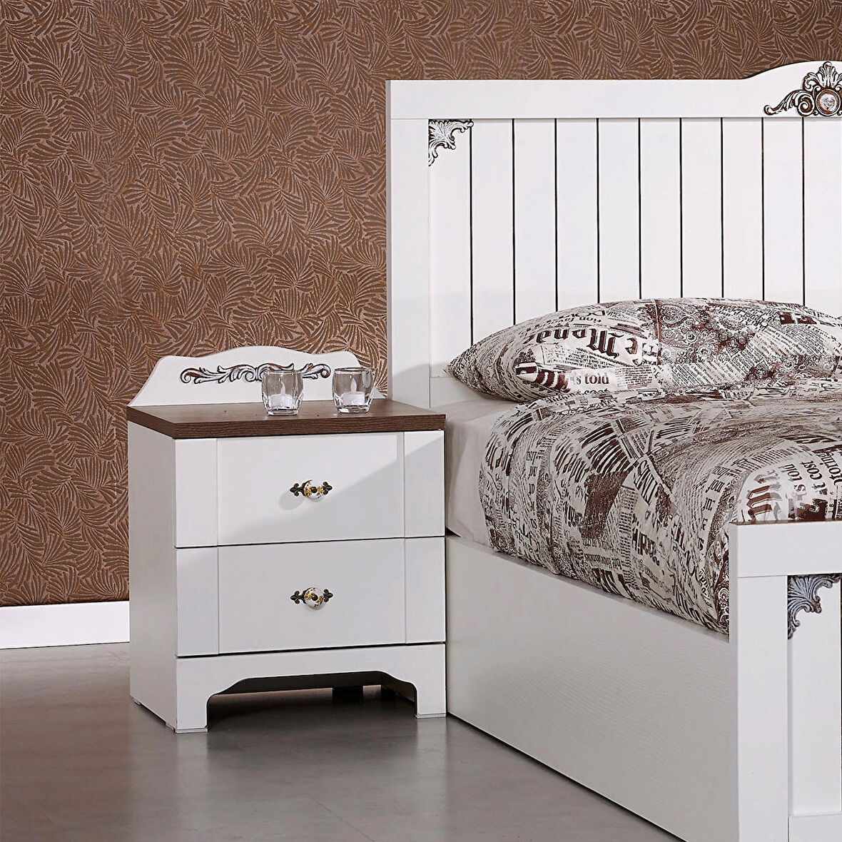 Pasific Home Gazel 2 Çekmeceli Komodin ,Koyu Meşe&Beyaz