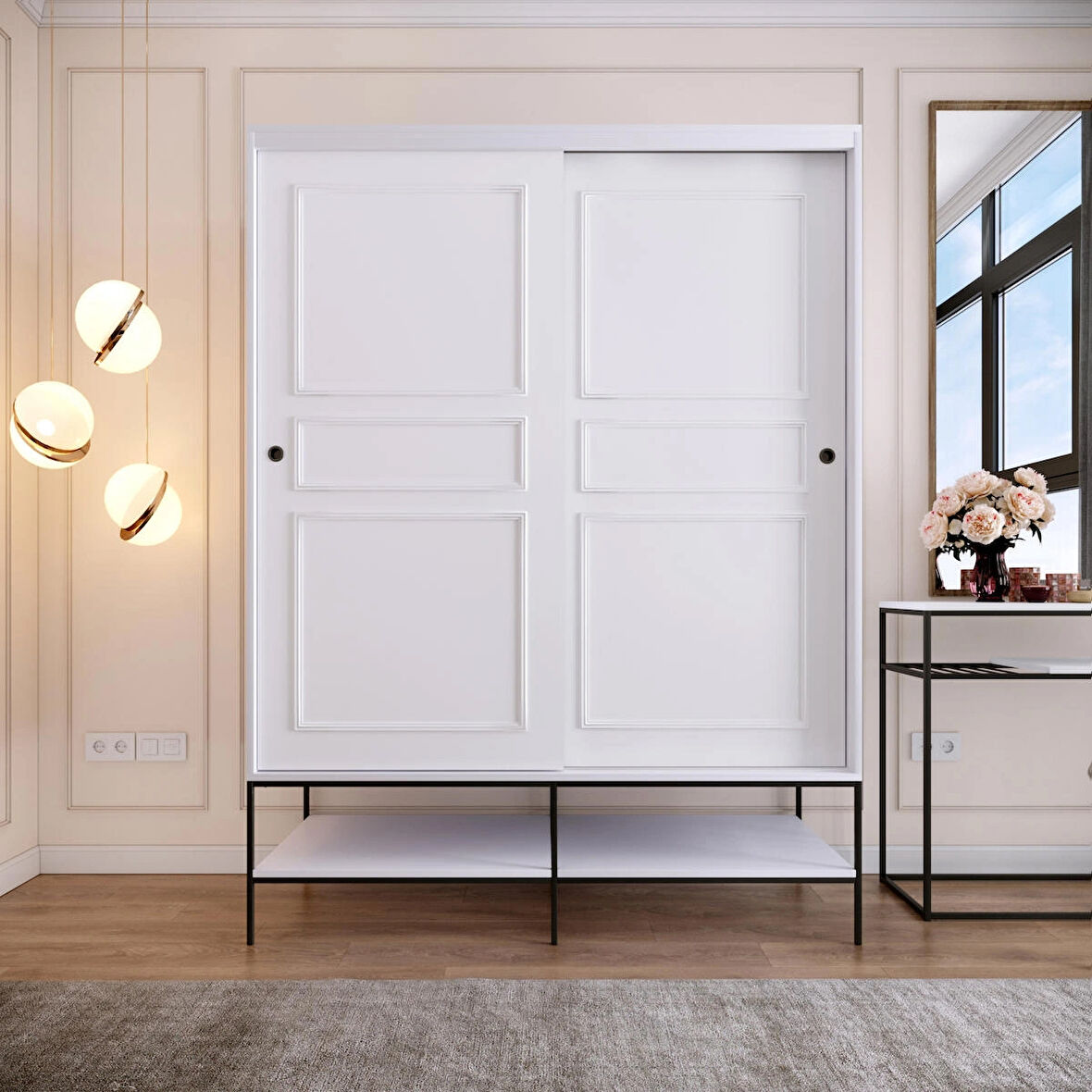 Pasific Home Martin 2 Kapaklı Sürgülü Gardırop Elbise Dolabı,150 cm, Parlak Beyaz