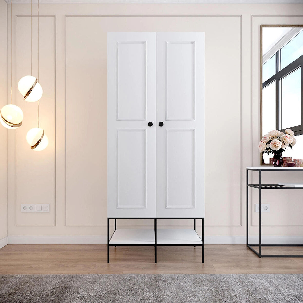 Pasific Home Martin 2 Kapaklı Gardırop Elbise Dolabı, Parlak Beyaz