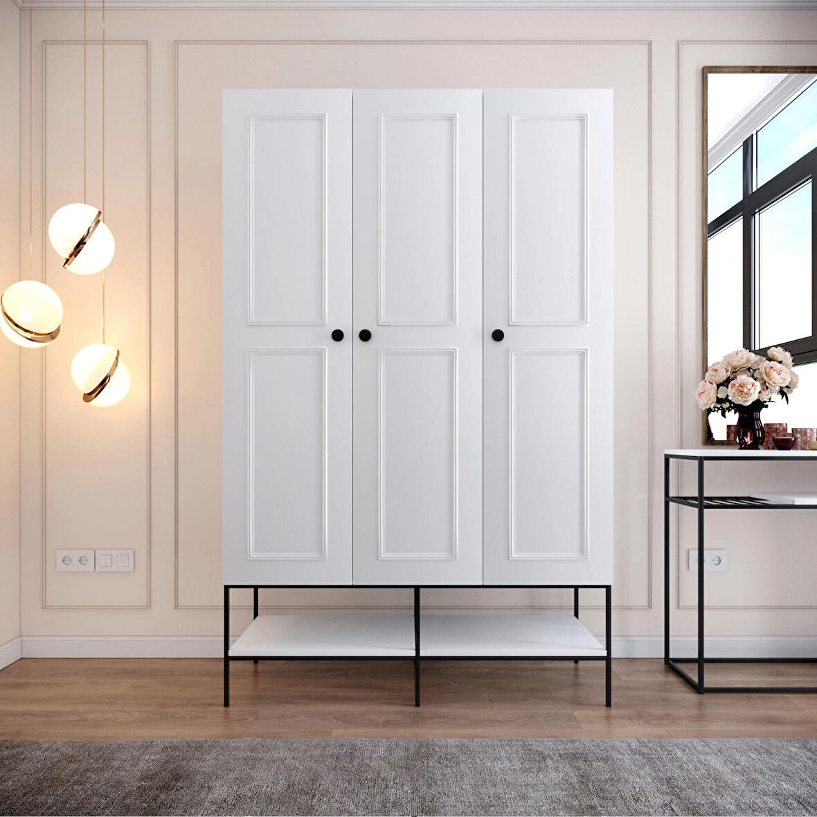 Pasific Home Martin 3 Kapaklı Gardırop Elbise Dolabı, Parlak Beyaz