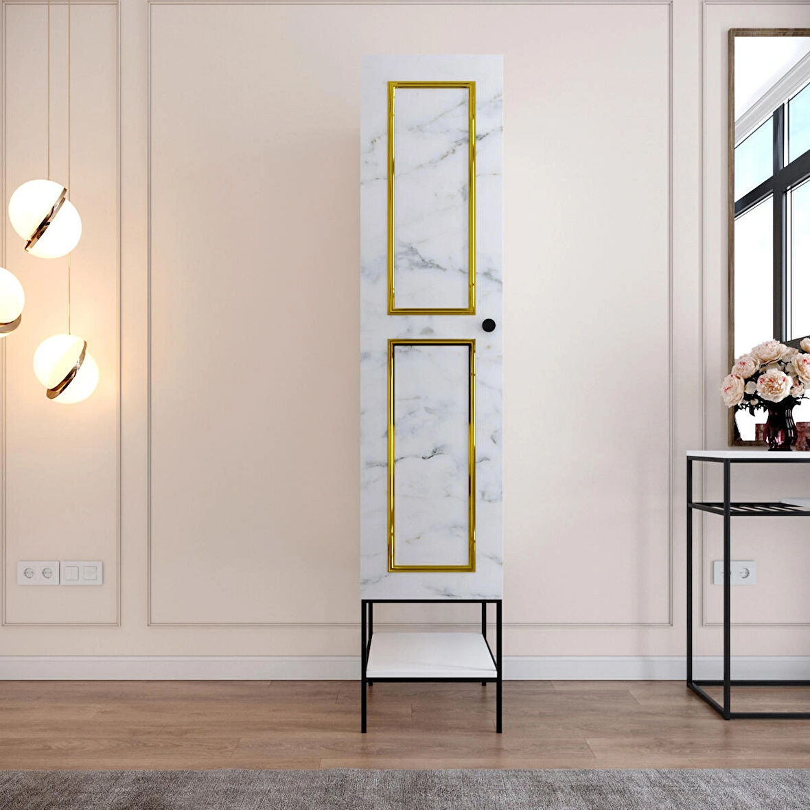 Pasific Home Martin 1 Kapaklı Gardırop Elbise Dolabı, Beyaz&Beyaz Mermer