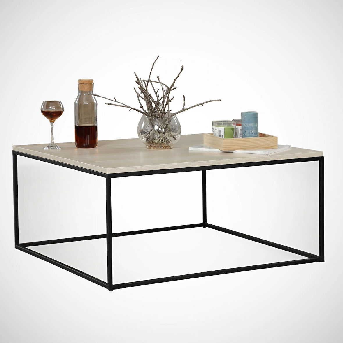 Pasific Home Poly Metal Orta Sehpa, Kare Orta Sehpa, Meşe