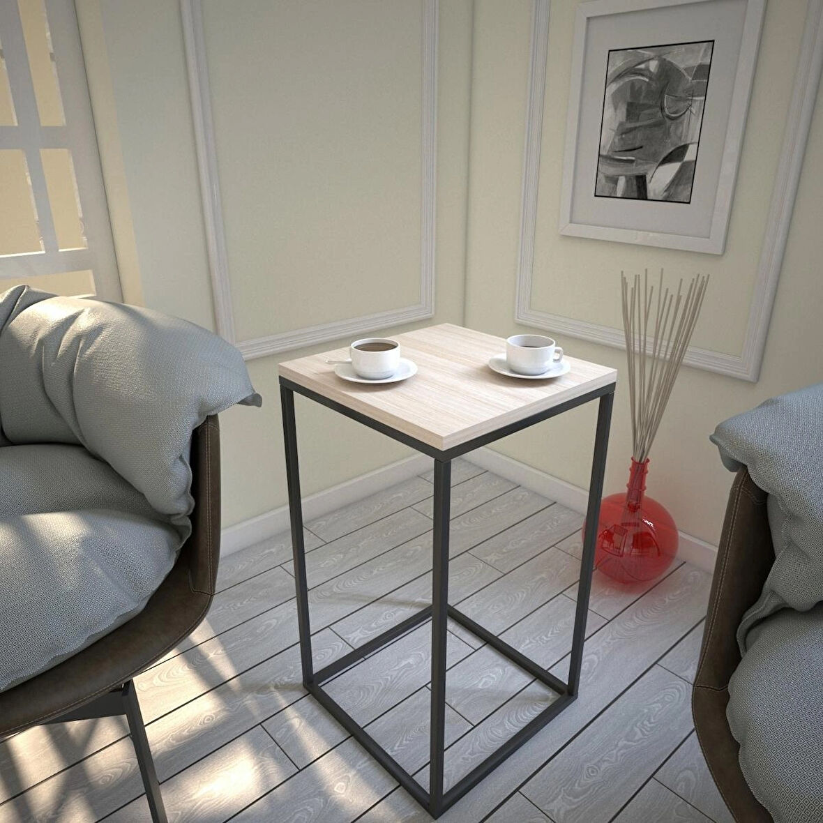 Pasific Home Pure Yan Sehpa, Metal Yan Sehpa ,Meşe