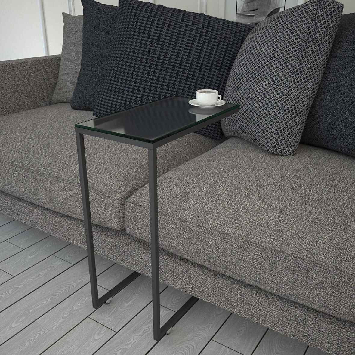 Pasific Home Callen Cam Yan Sehpa, Metal Tekerlekli Yan Sehpa ,Cam