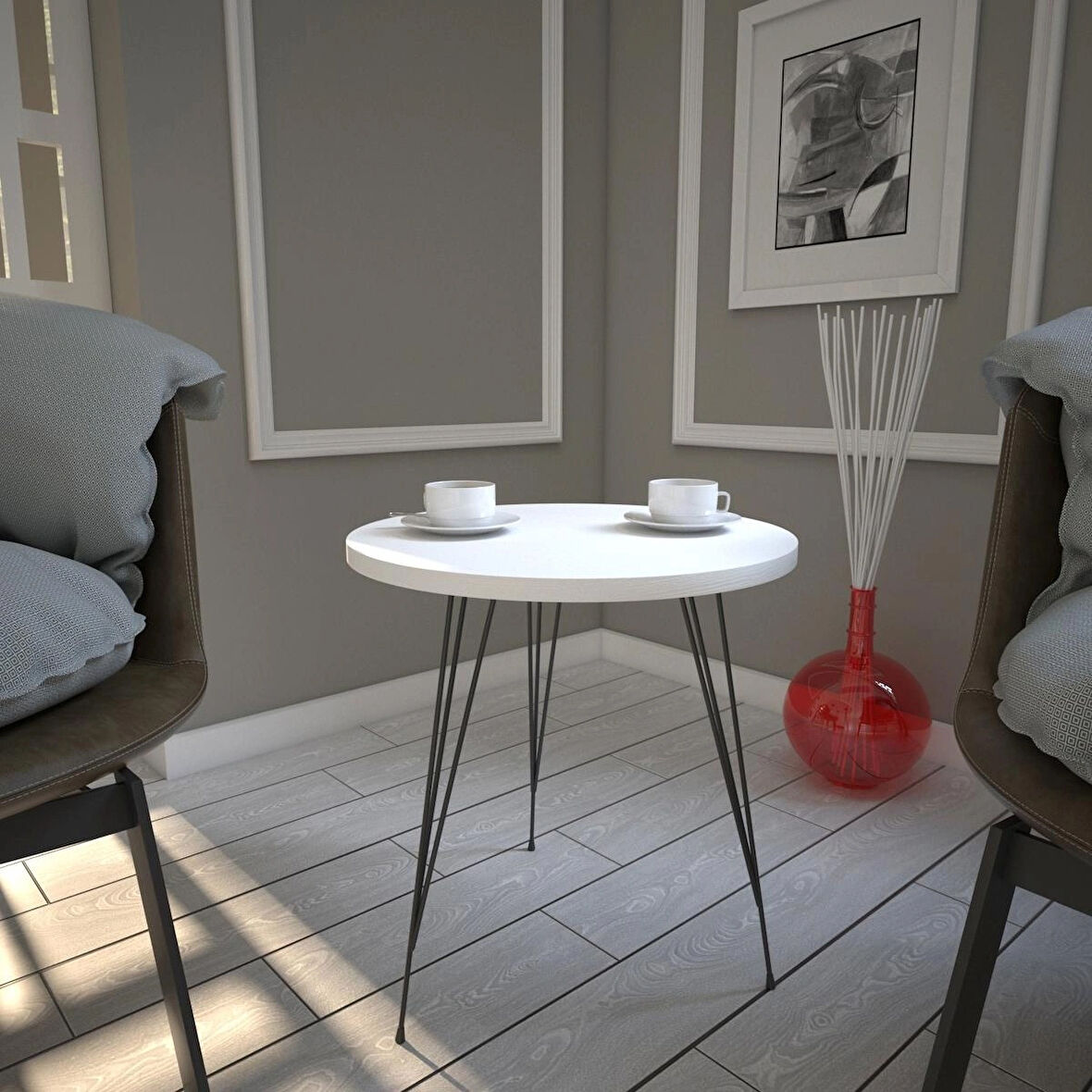 Pasific Home Sandalf Yan Sehpa, Metal Ayaklı, Ahşap Beyaz