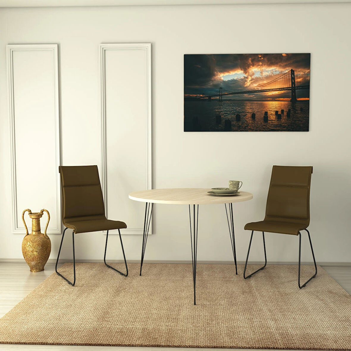 Pasific Home Sandalf Metal Ayaklı Yuvarlak Mutfak Masası, Meşe