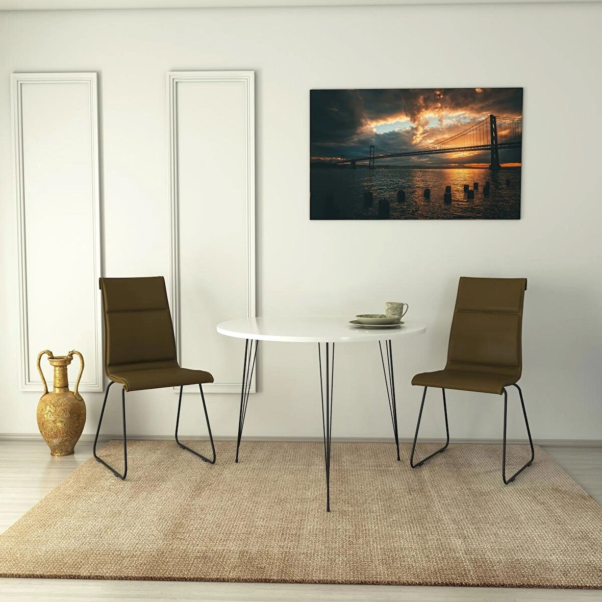 Pasific Home Sandalf Metal Ayaklı Yuvarlak Mutfak Masası, Parlak Beyaz