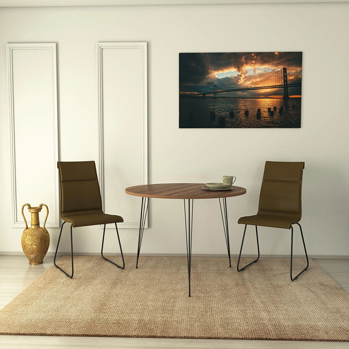 Pasific Home Sandalf Metal Ayaklı Yuvarlak Mutfak Masası, Ceviz