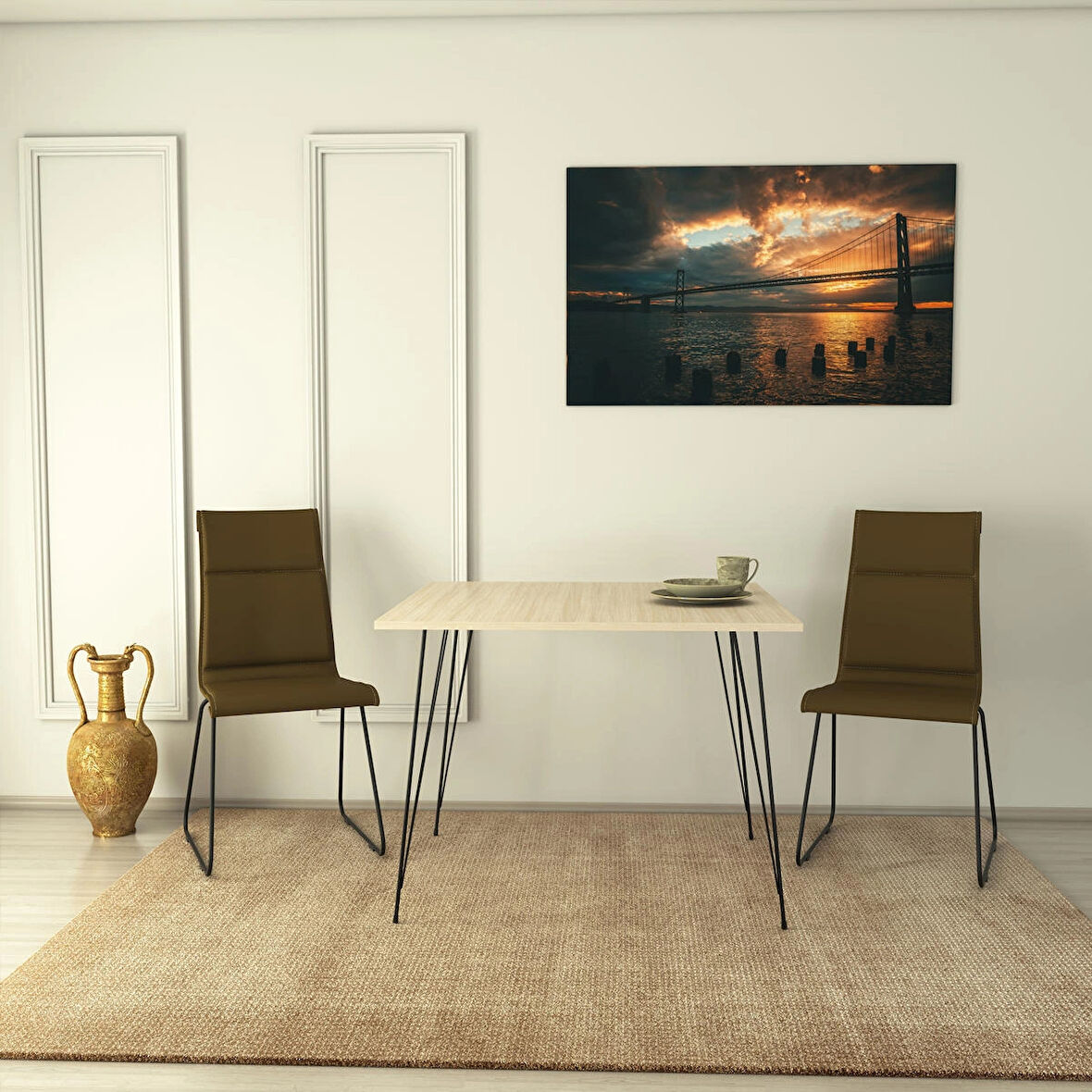 Pasific Home Sandalf Metal Ayaklı Mutfak Masası,Kare 90x90, Meşe