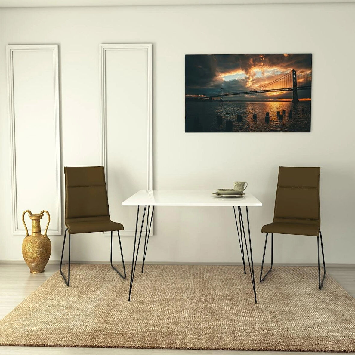 Pasific Home Sandalf Metal Ayaklı Mutfak Masası, Kare 90x90, Parlak Beyaz