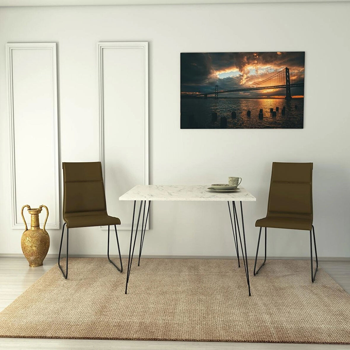 Pasific Home Sandalf Metal Ayaklı Mutfak Masası, Kare 90x90, Beyaz Mermer