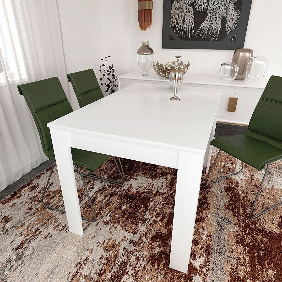 Pasific Home Single Mutfak Yemek Masası, 120x80 cm, Dikdörtgen, Parlak Beyaz