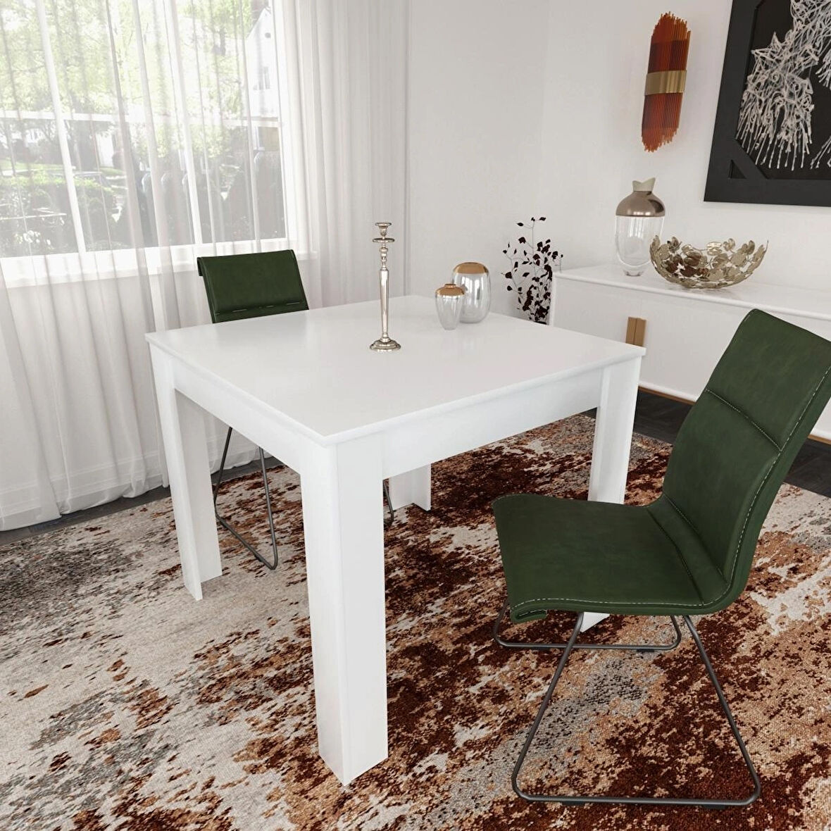 Pasific Home Single Mutfak Yemek Masası, 90x90 cm, Kare, Parlak Beyaz