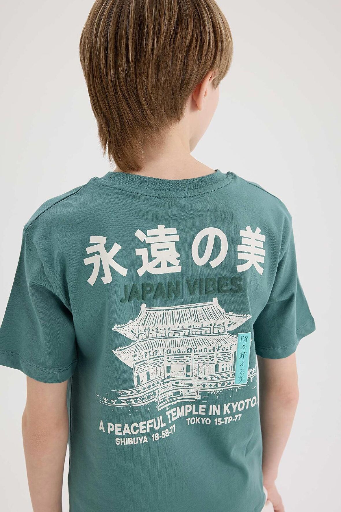 DeFacto Erkek Çocuk Bisiklet Yaka Sırt Baskılı Kısa Kollu Tişört E5084A825SMGN1258