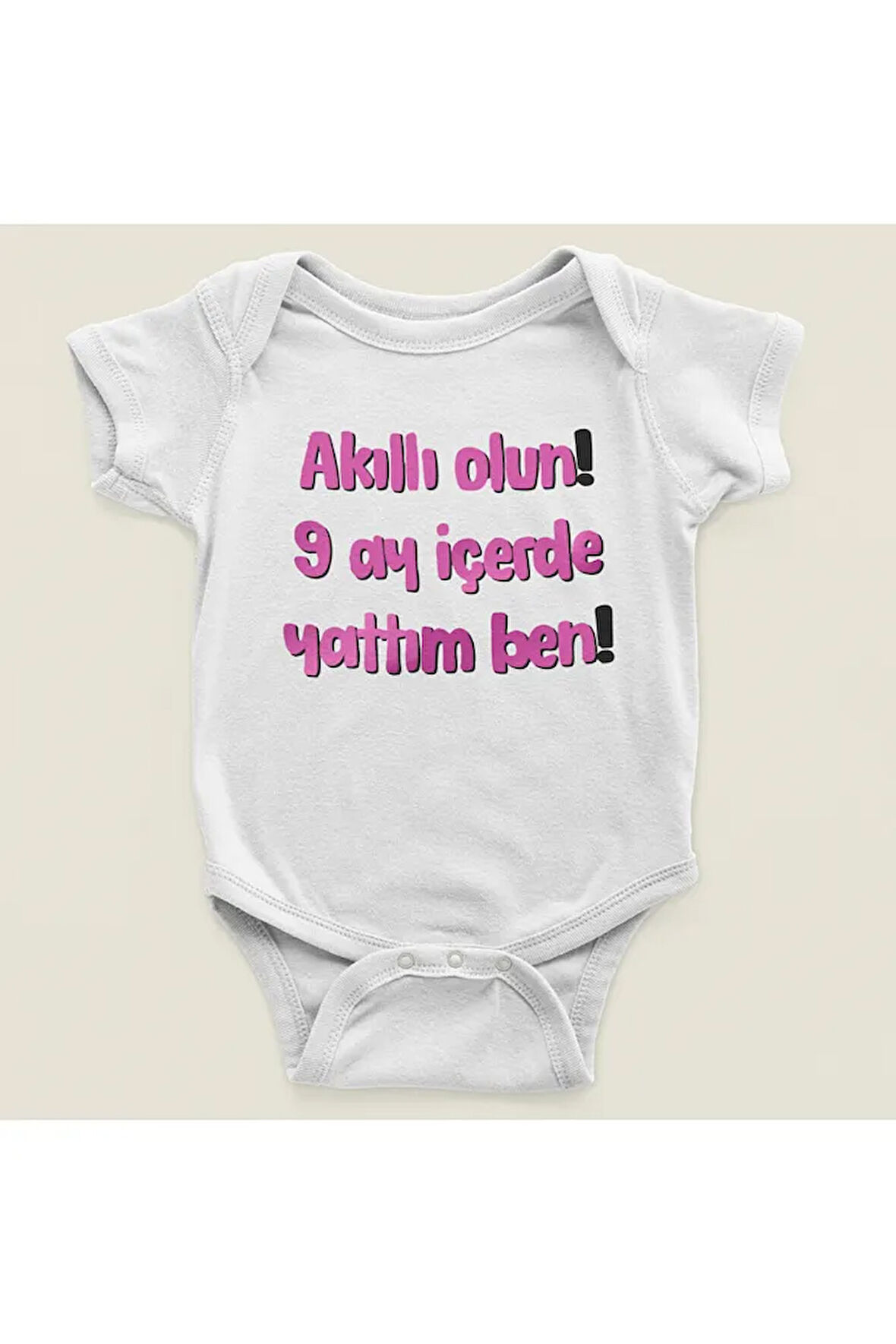 Akıllı Olun 9 Ay İçerde Yattım Ben Yazılı Pamuklu Yumuşak Unisex Çıtçıtlı Body Zıbın