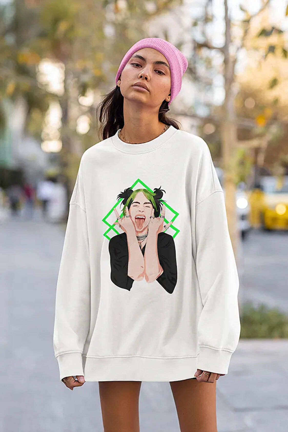 Billie Eilish Baskılı Unisex Oversize Şarkıcı Sweatshirt