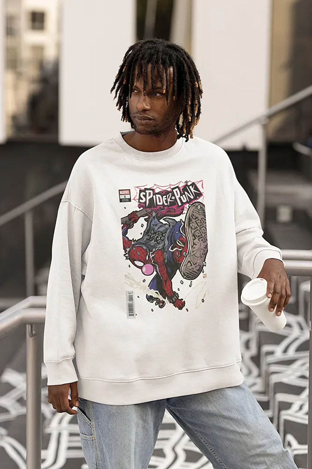 Spider-Punk Baskılı Unisex Oversize Sweatshirt