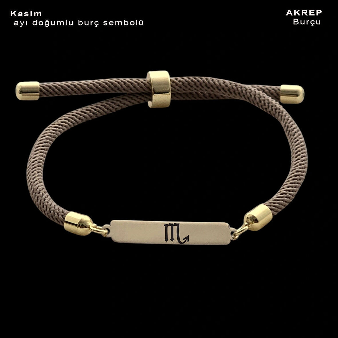 Kasım Ayı Doğumlarına 14 Ayar Altın Plakalı Örgülü Dikdörtgenli Hediye Bileklik-330ay-kahverengi